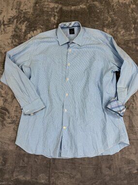 Tailorbyrd Mens XXL Button-Down Shirt Blue Striped Long Sleeve